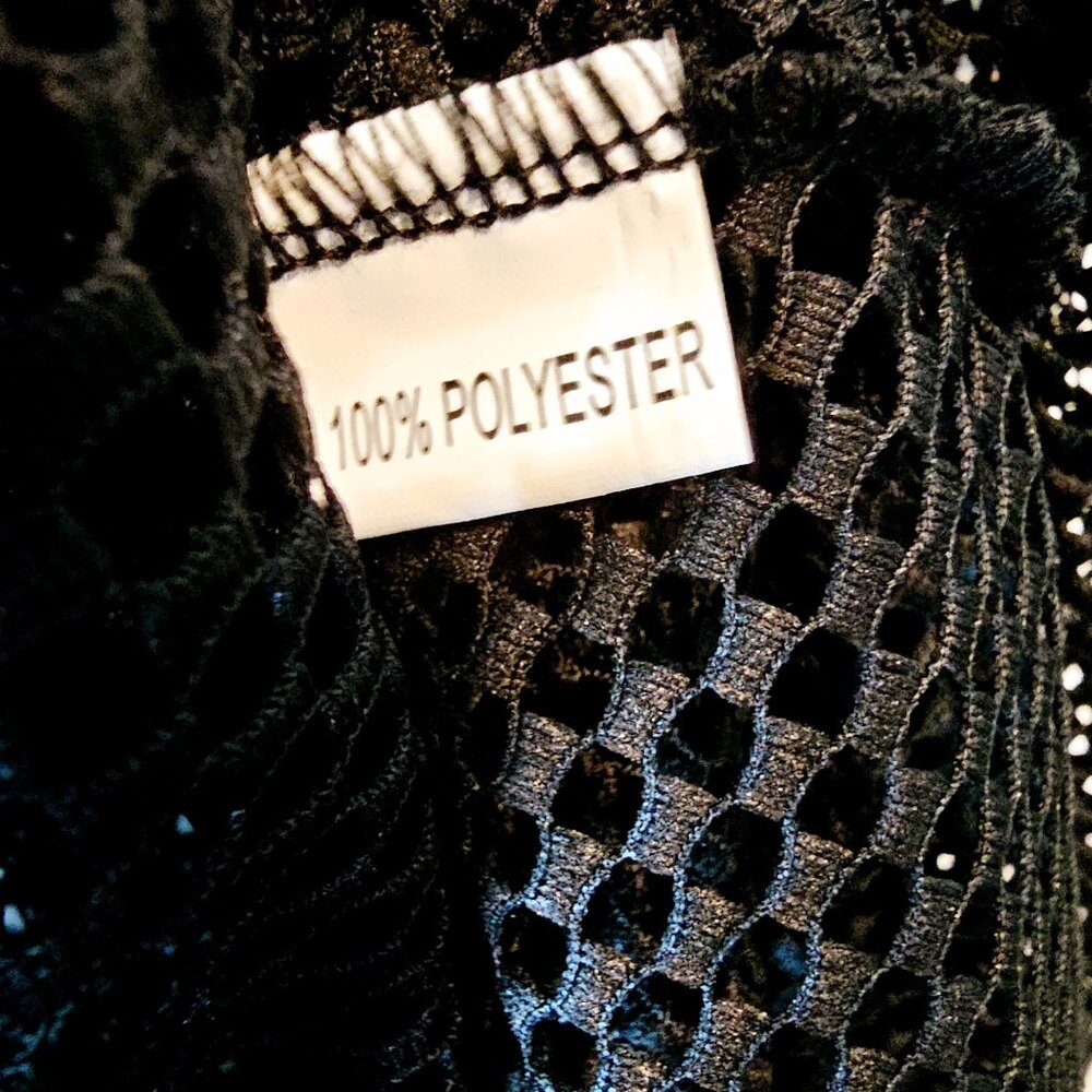 Posh Shoppe Sheer Feather Sleeve High Neck Full Mesh Black Dress,  1X, NWT - Picture 11 of 11